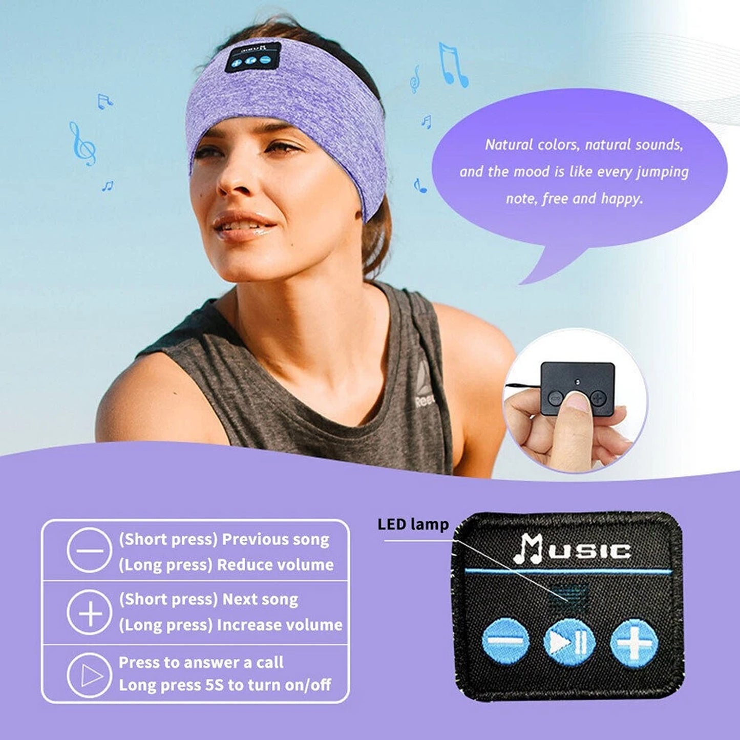 Lavender Bluetooth Sleep Headband with Wireless Headphones
