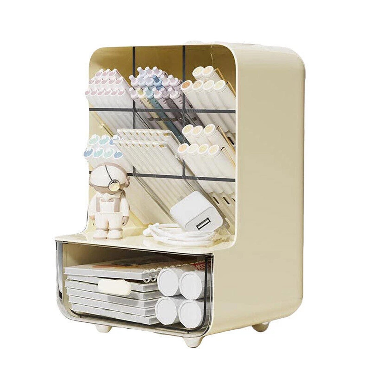 Beige Multi Purpose Desk Organizer for Pens and Stationery