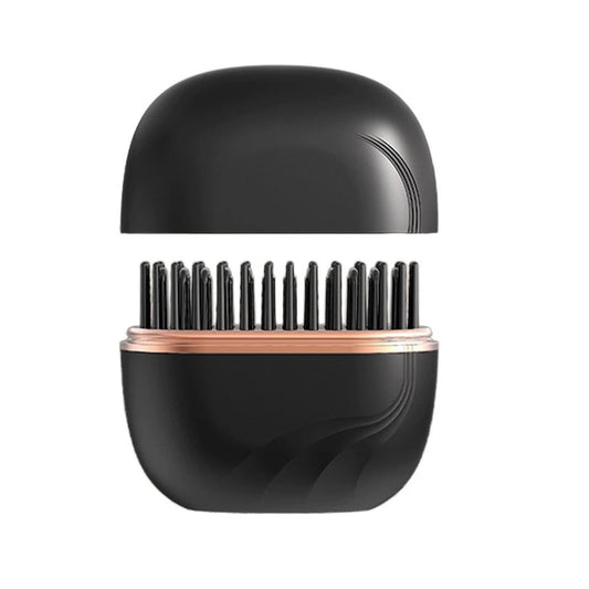 Black USB Rechargeable Hair Straightener Comb Portable Hot Brush 2 In 1