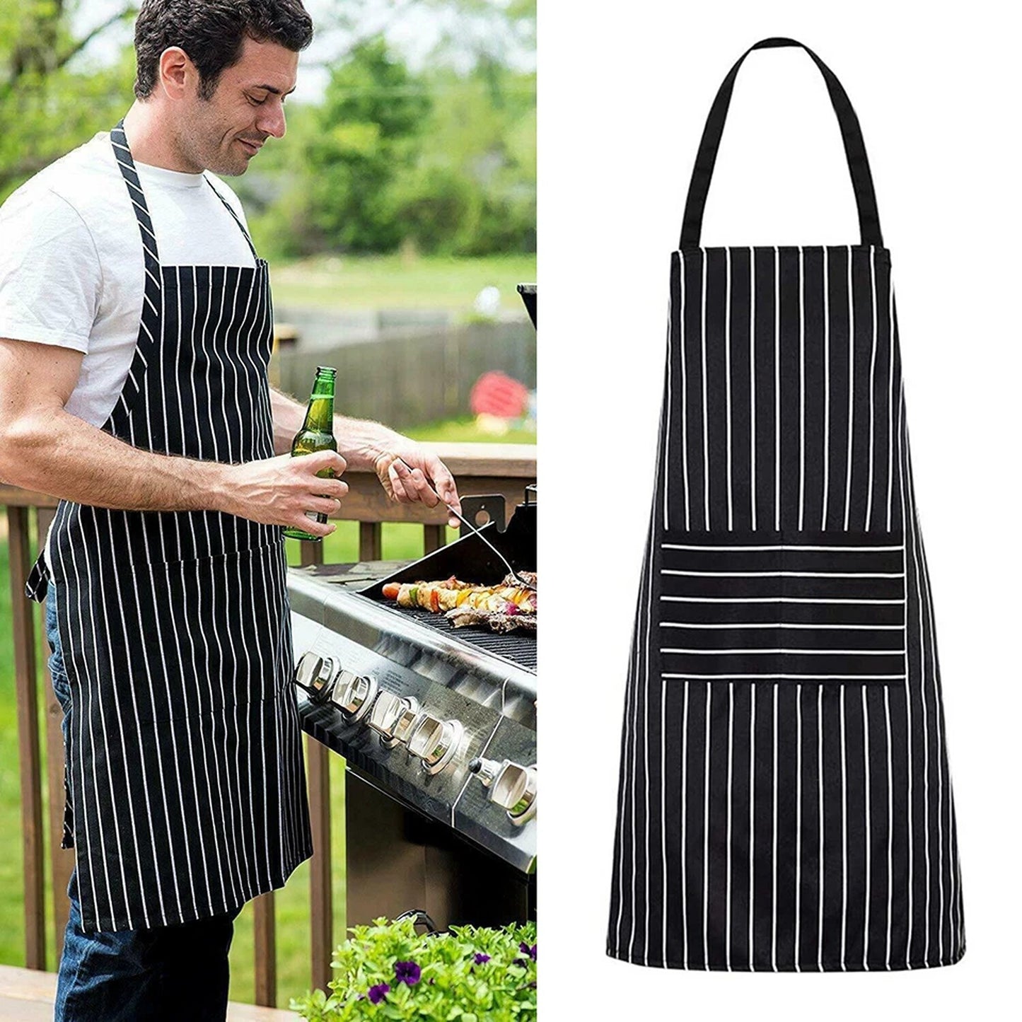 Washable Bib Apron with Pocket for Kitchen and Cooking
