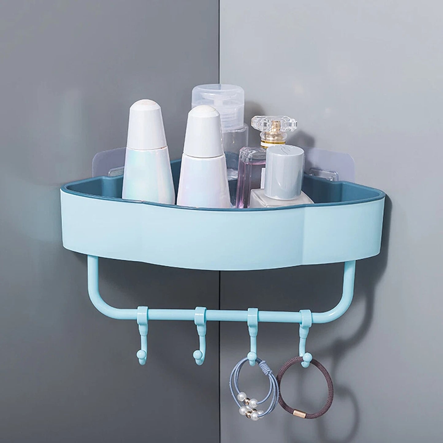 1x Kitchen Bathroom Corner Shower Suction Shelf Wall Storage Caddy Rack Basket