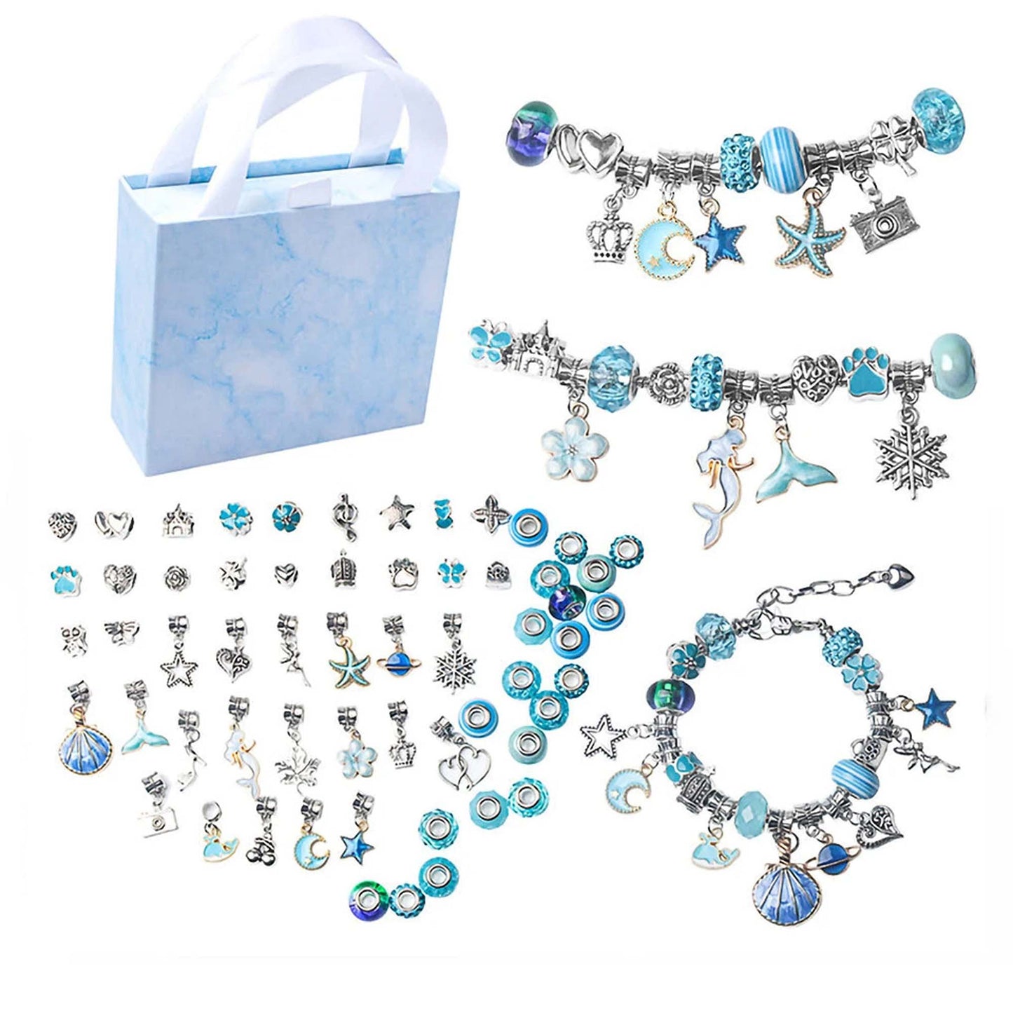 Blue DIY Bracelet Making Kit with Beads Charms and Pendants