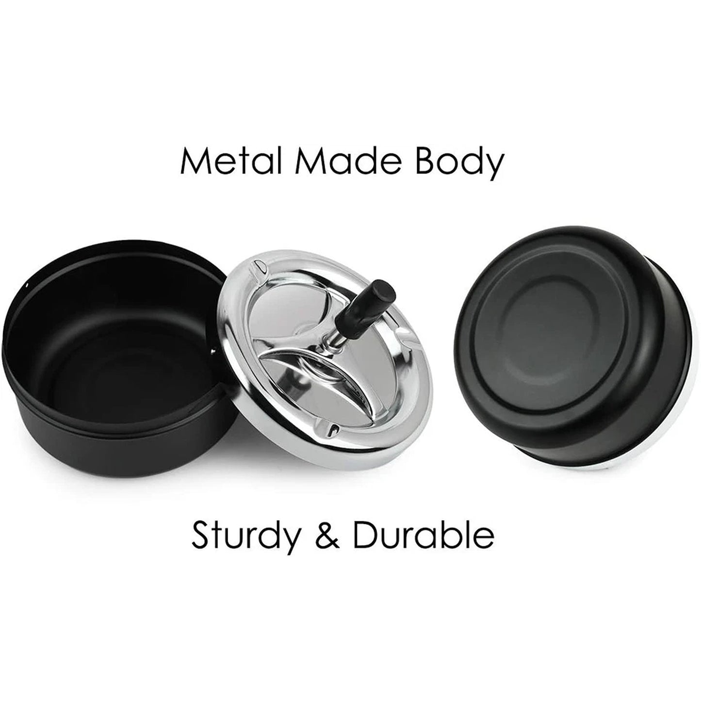 Round Push Down Ashtray with Metal Spinner