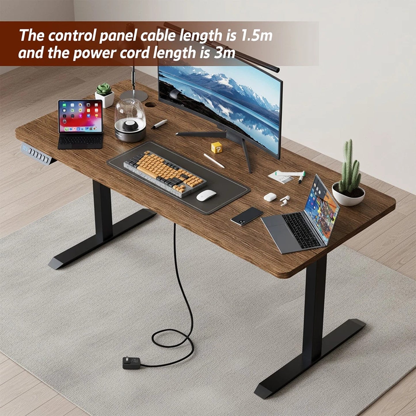 Brown Motorised Standing Work Desk for Home Office 120cm