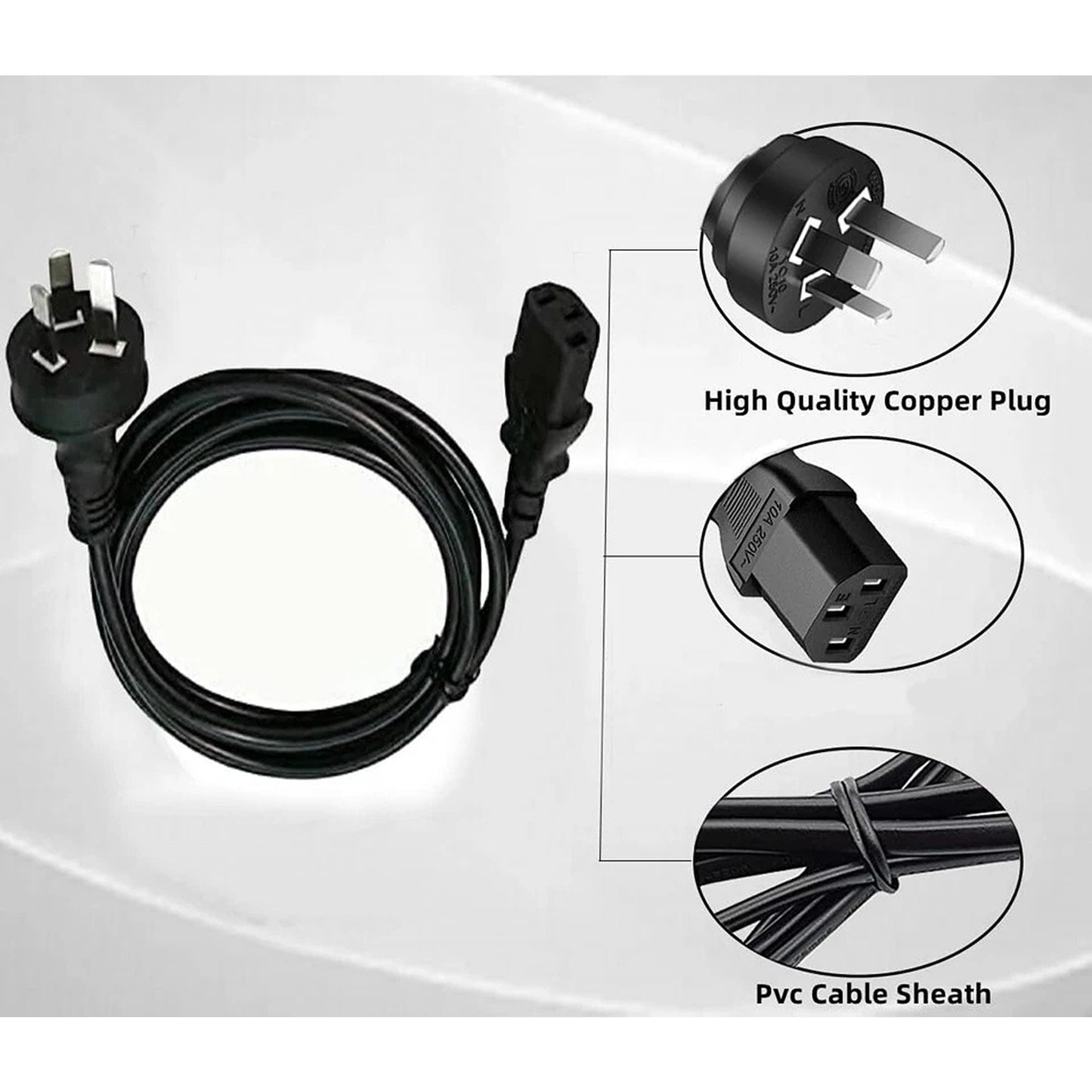 3 Pin Power Cable IEC C13 Connector 250V 10A 1.2M Extension Cord