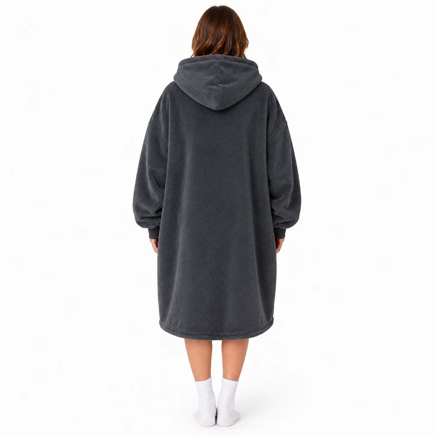 Plain Grey Hooded Blanket Oversized Soft Fleece Wearable Hoodie One Size