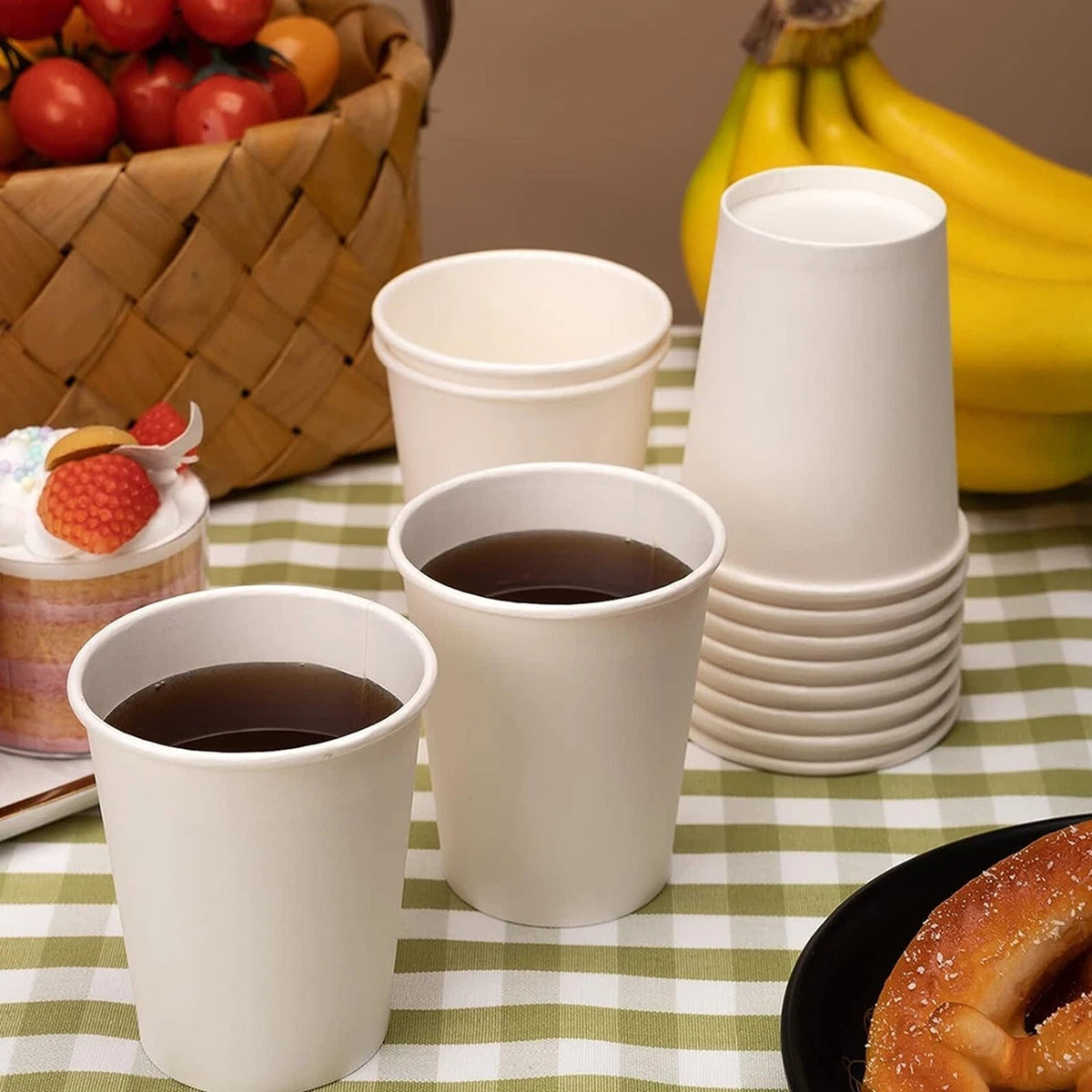 Disposable Paper Cups for Coffee Tea Water Takeaway 8oz 12oz 16oz White 100pcs