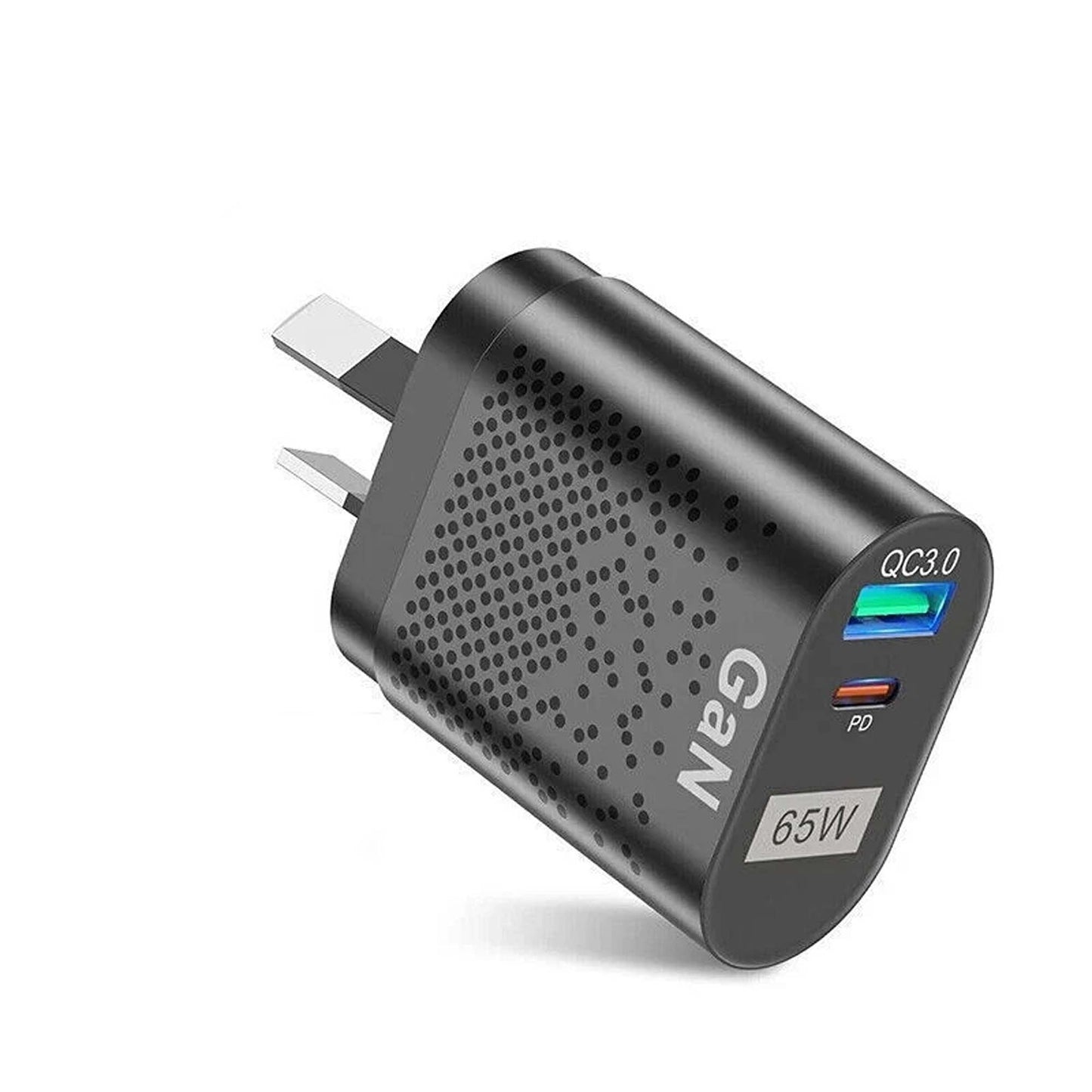 Black 65W GaN Fast Charger USB C PD QC 3.0 Wall Adapter