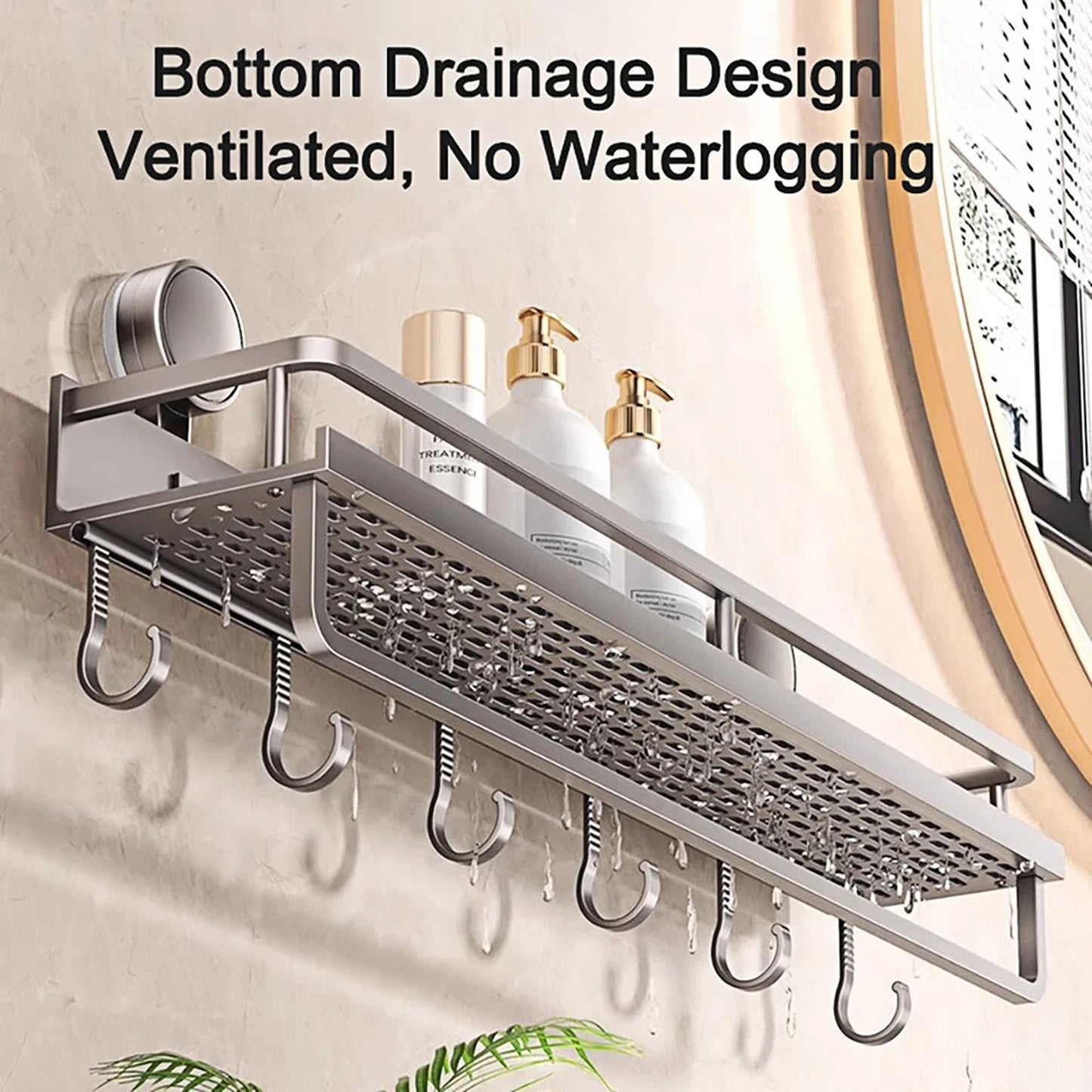 Aluminum Wall Rack Suction Cup Shower Caddy Bathroom Shelf Organiser