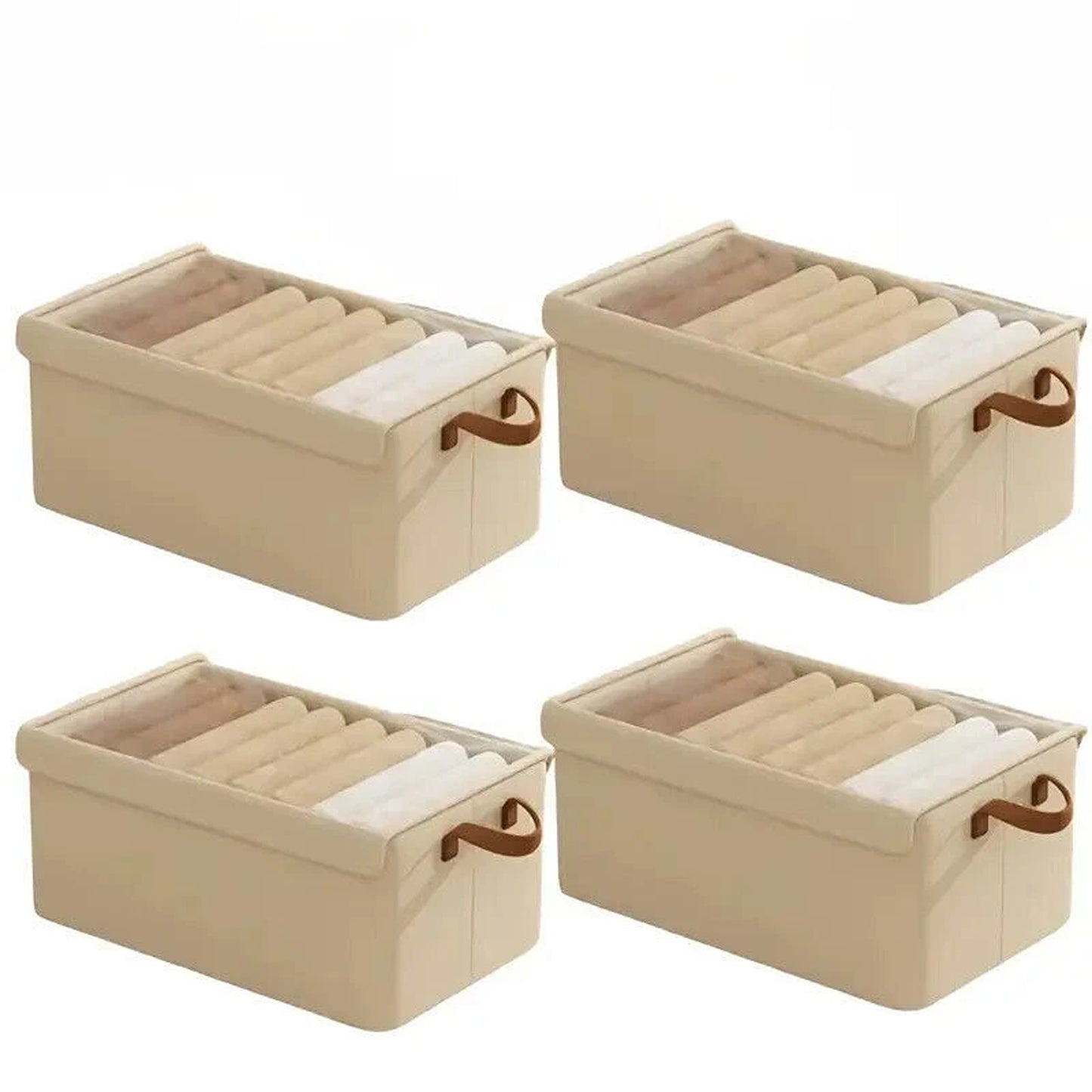 Beige Fabric Clothes Storage Organizer Boxes 4 Piece Set