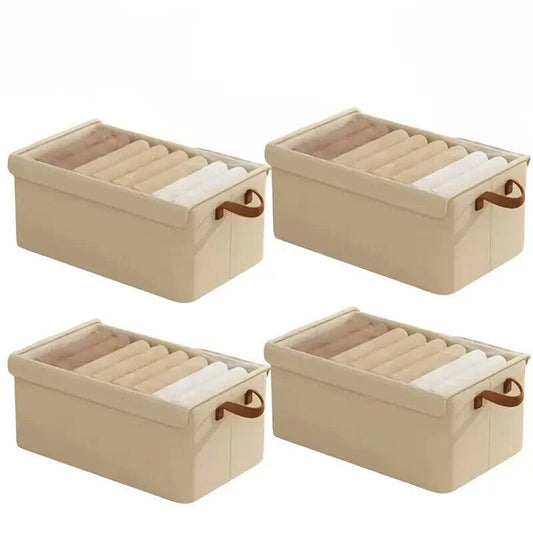 Beige Fabric Clothes Storage Organizer Boxes 4 Piece Set