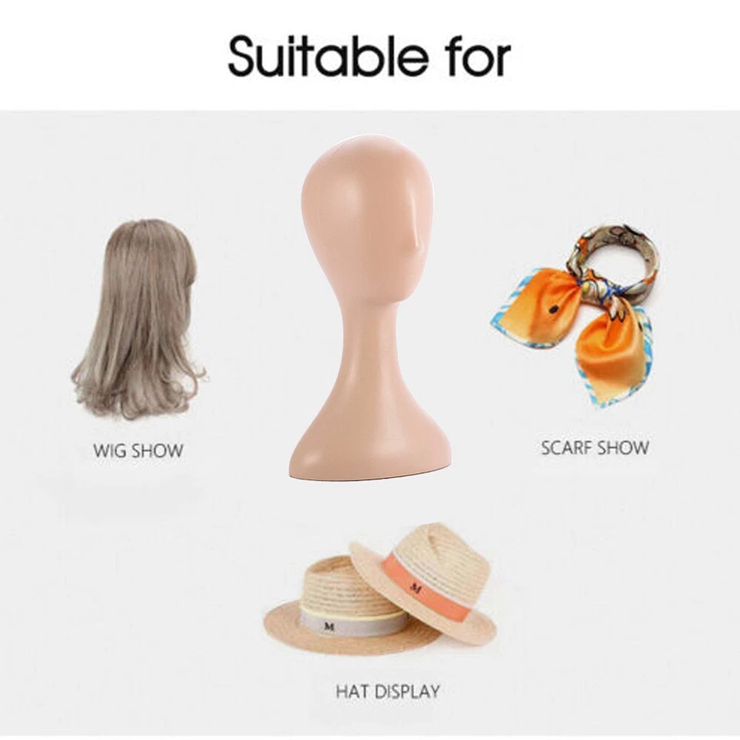 Natural Plastic Female Mannequin Head for Wig Hat and Scarf Display