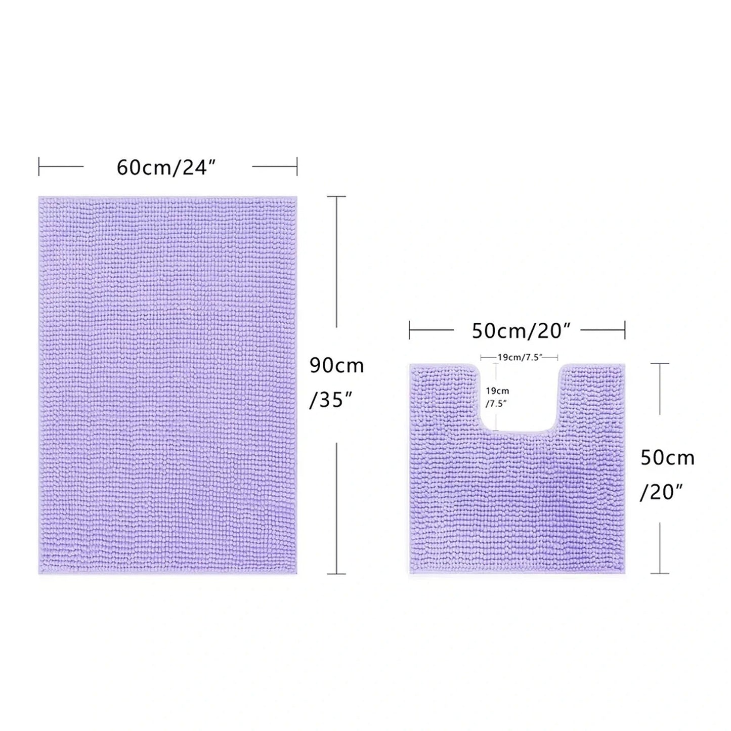 Purple Chenille Bathroom and Toilet Floor Mat Set 2 Pieces