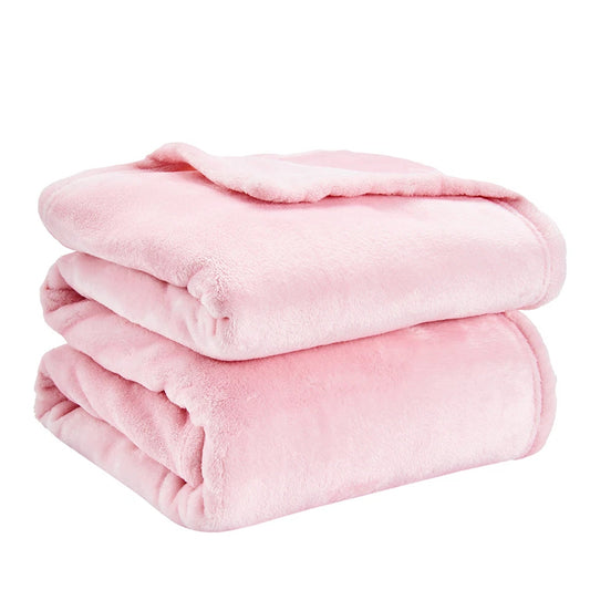 Flannel Fleece Blanket Soft Warm Cozy Throw for Bed Sofa Couch - Pink