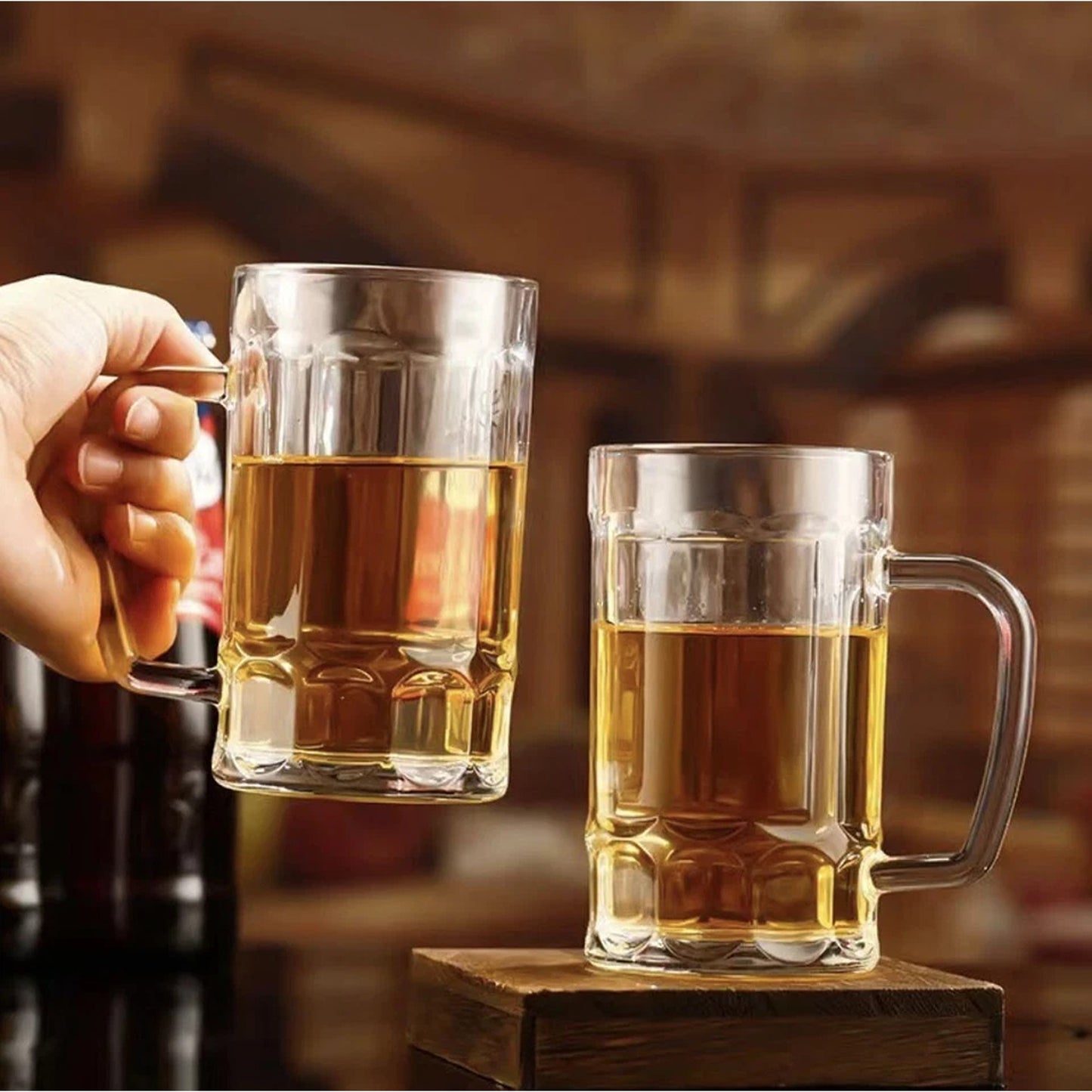 6 Piece 400ml Heavy Glass Beer Mugs with Handles