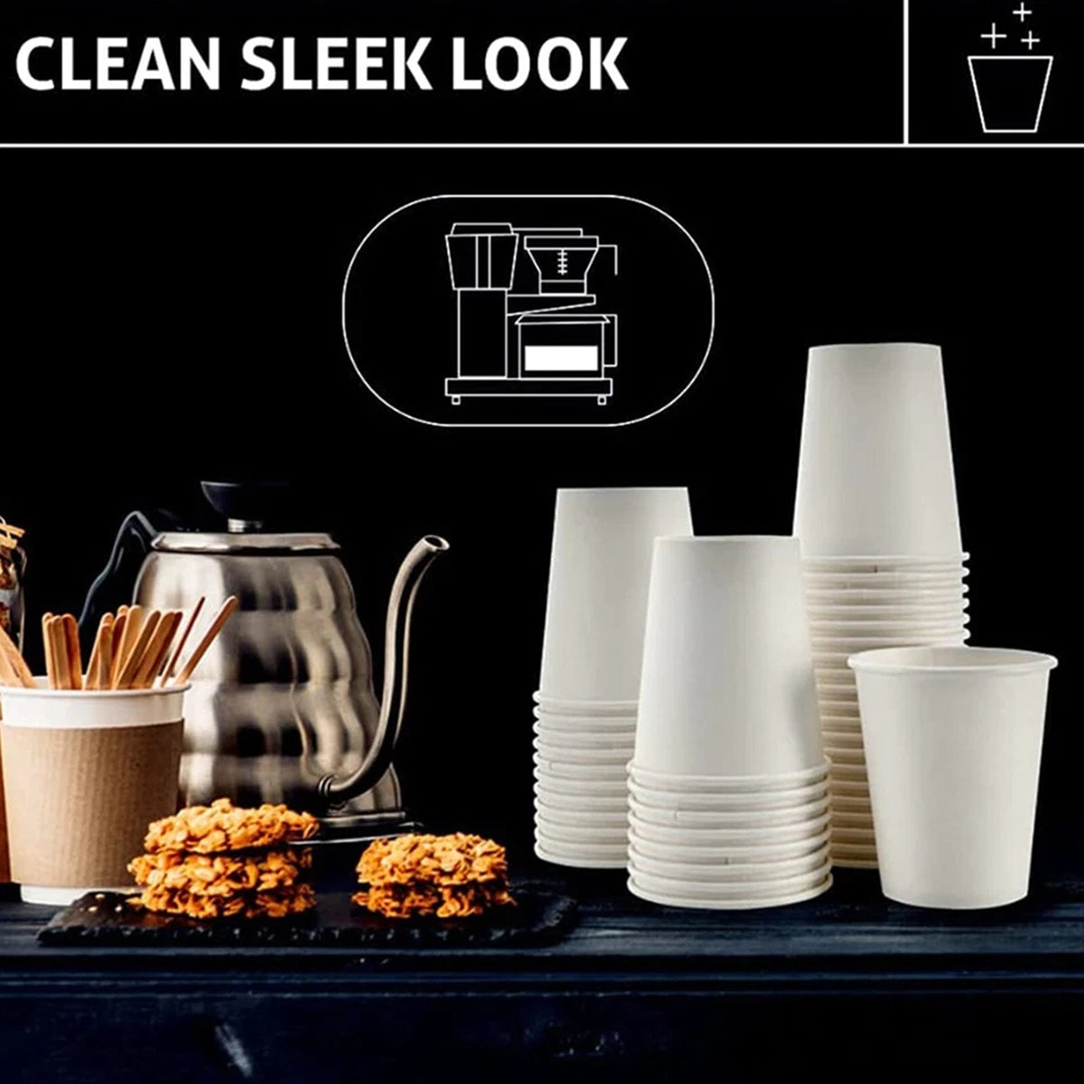 Disposable Paper Cups for Coffee Tea Water Takeaway 8oz 12oz 16oz White 100pcs