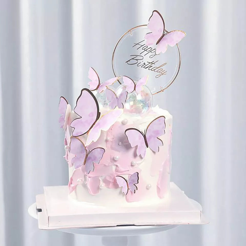 Butterfly Paper Topper Cake Happy Birthday Theme Festival Decoration DIY - 20x