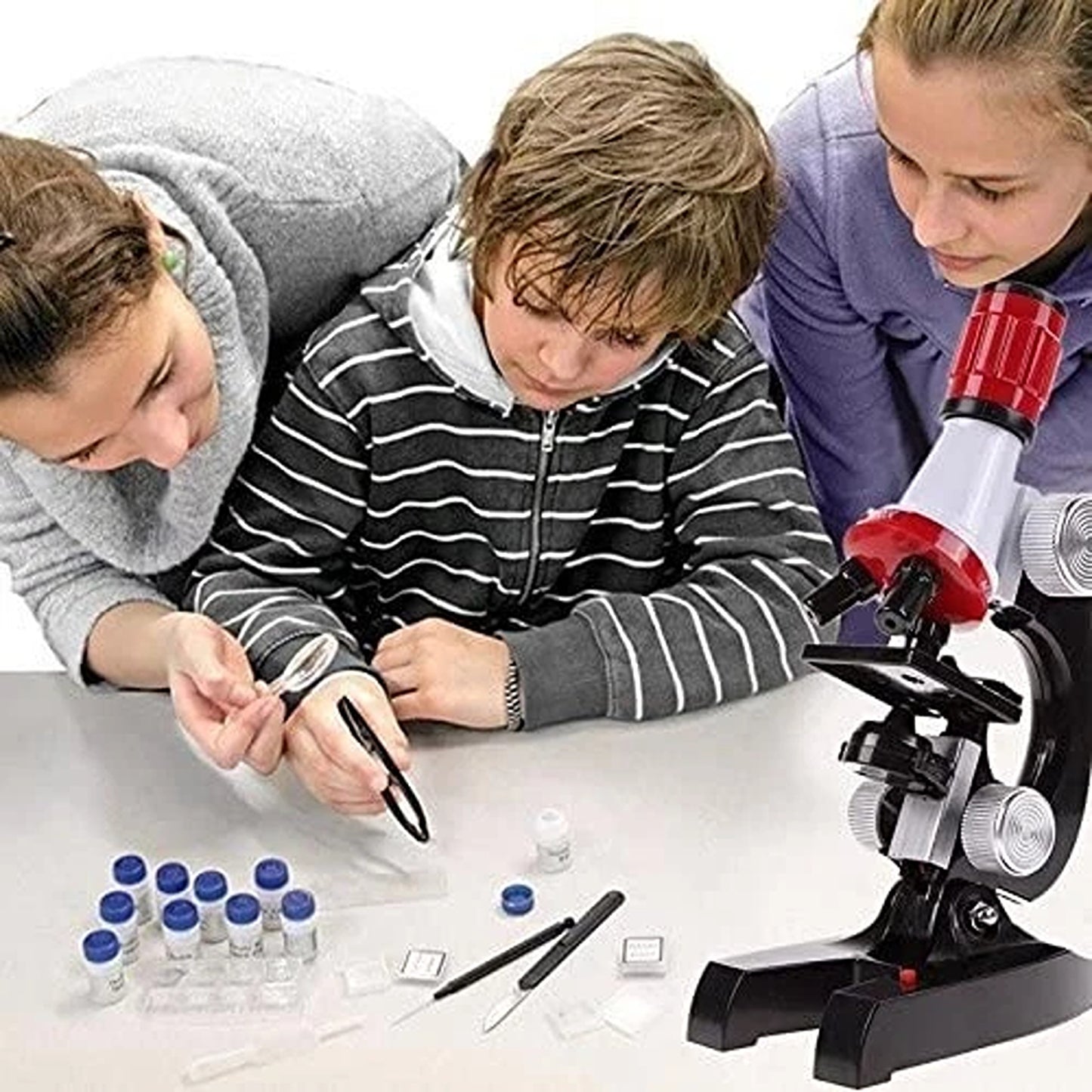 Kids Toy Microscope Science Kit 100X 400X 1200X Educational Lab Set