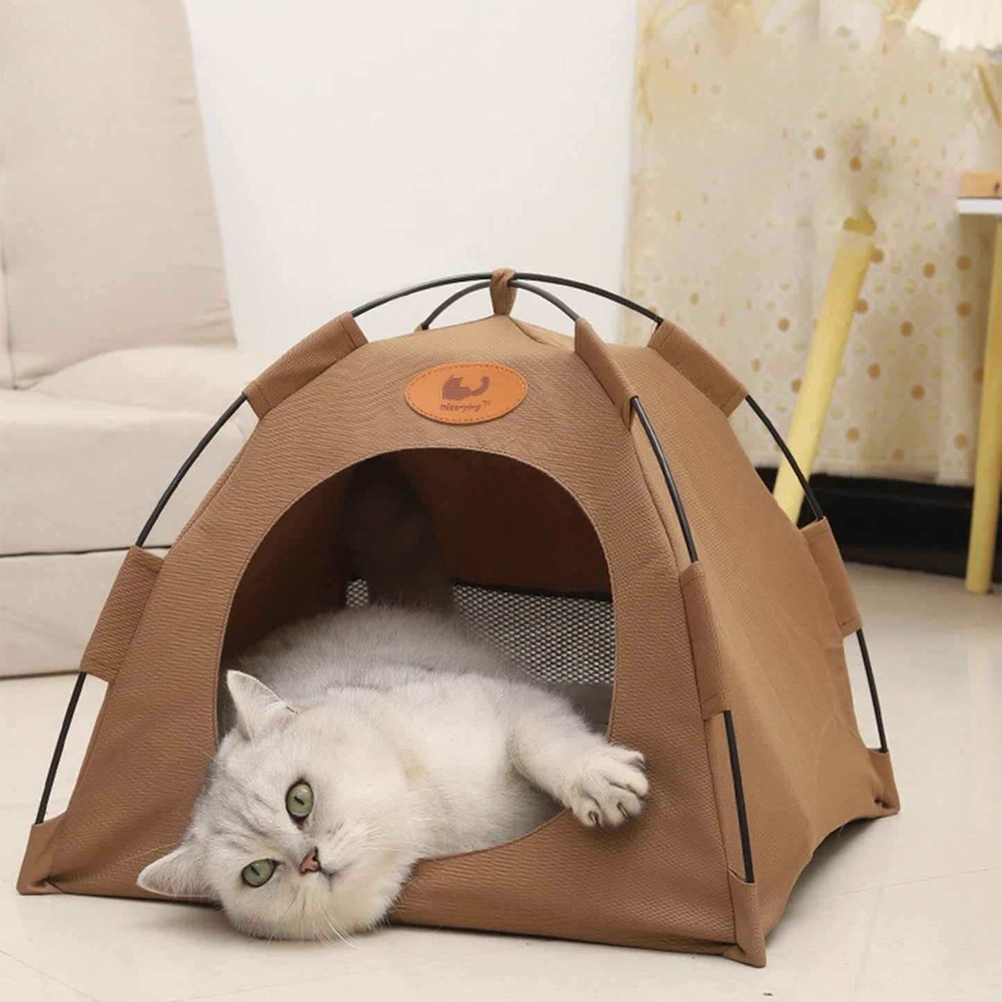 Coffee Folding Pet Tent House Warm Bed for Cats and Puppies