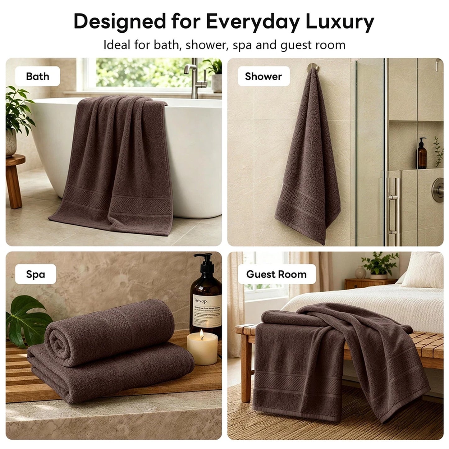 Chocolate Brown Cotton Jumbo Bath Sheets Extra Soft 550 650 GSM 2 Pack