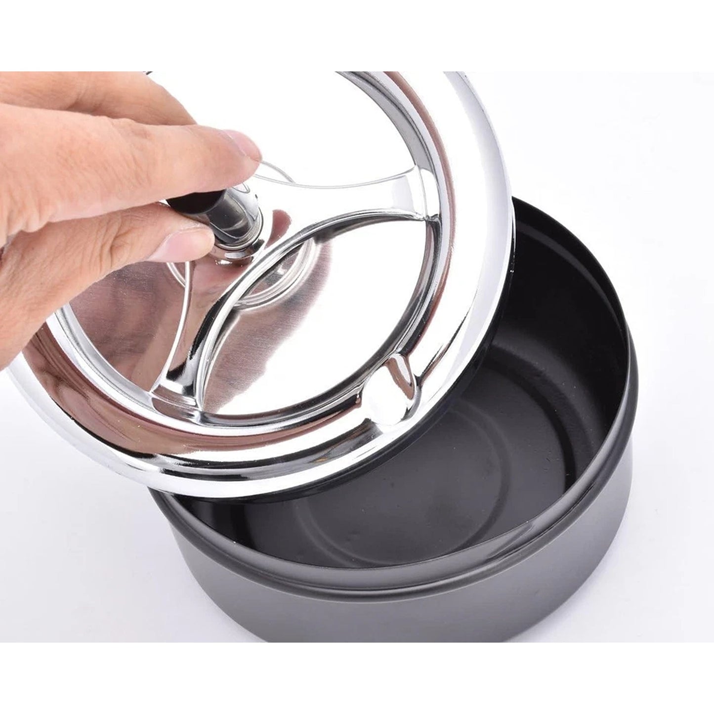 Round Push Down Ashtray with Metal Spinner