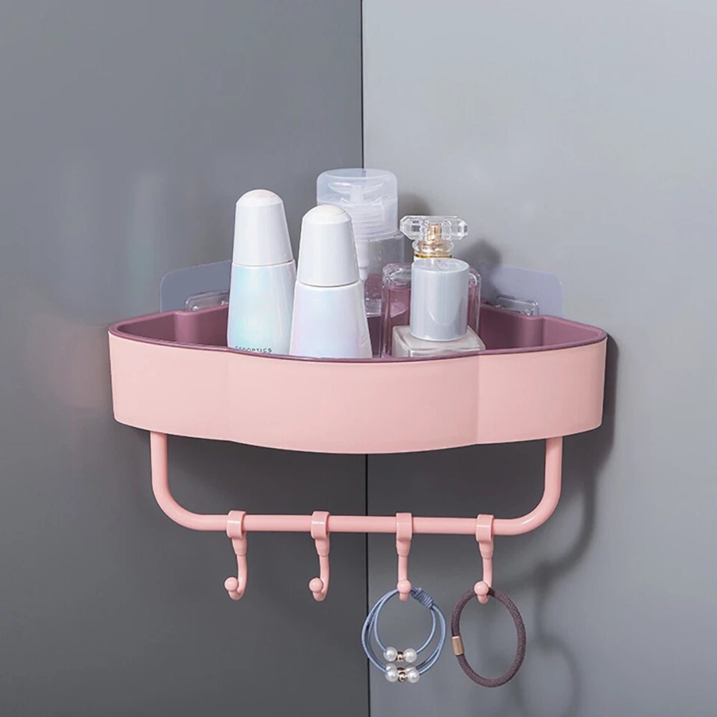 1x Kitchen Bathroom Corner Shower Suction Shelf Wall Storage Caddy Rack Basket