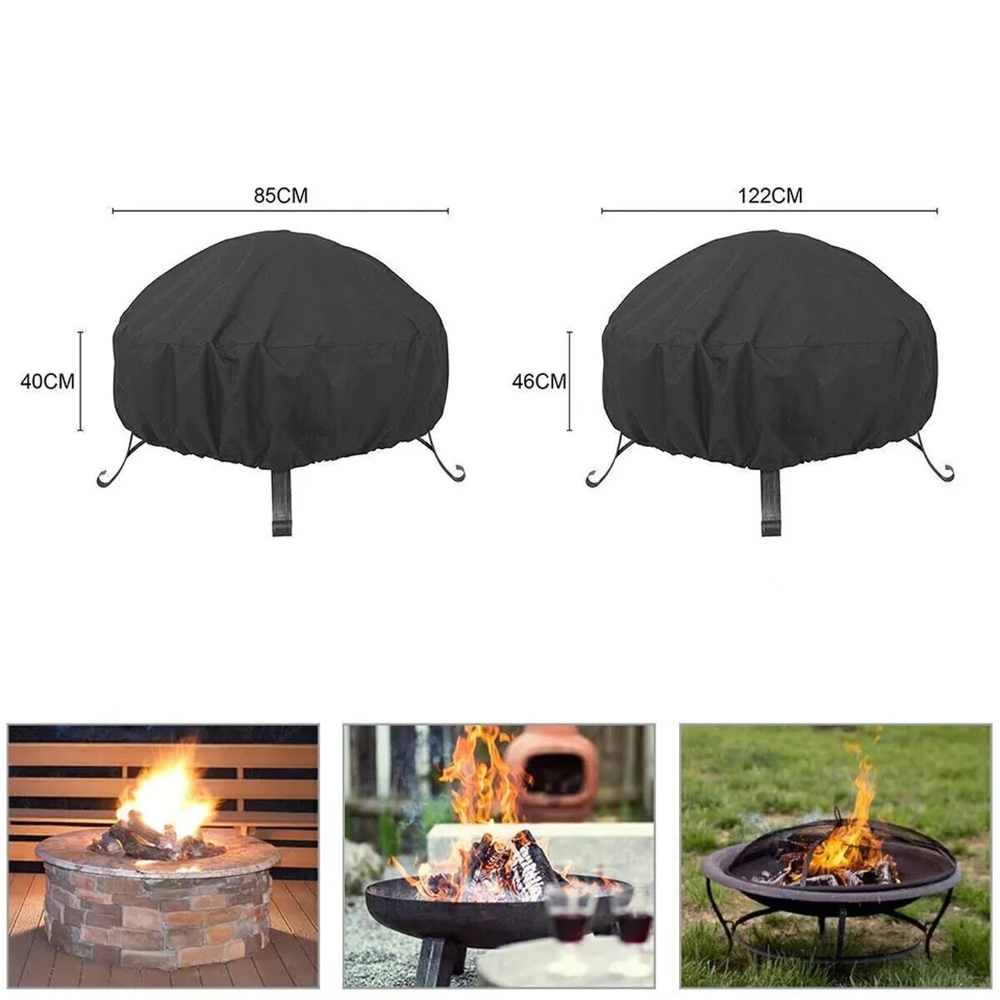 Outdoor Round Fire Pit Cover Waterproof Garden BBQ Grill Protector