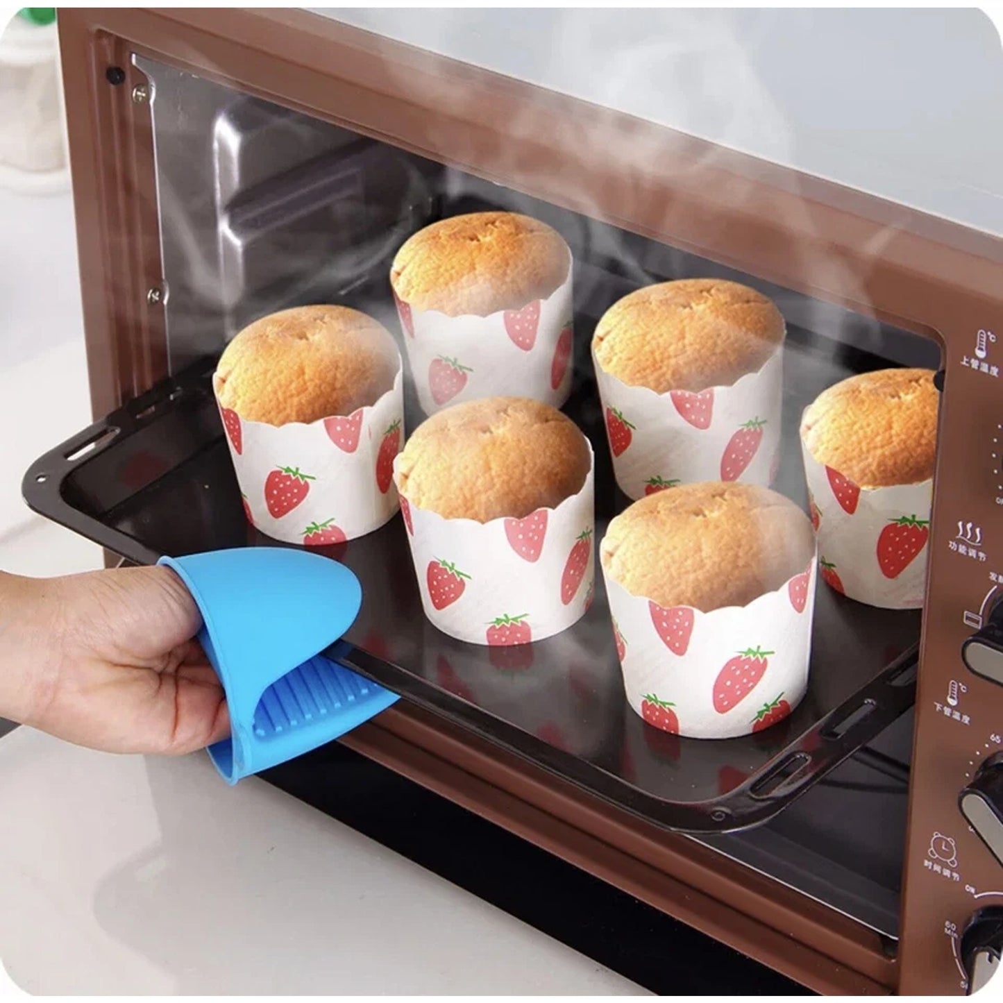Red Silicone Pot Holder Oven Mitt Finger Protector Heat Resistant Grip