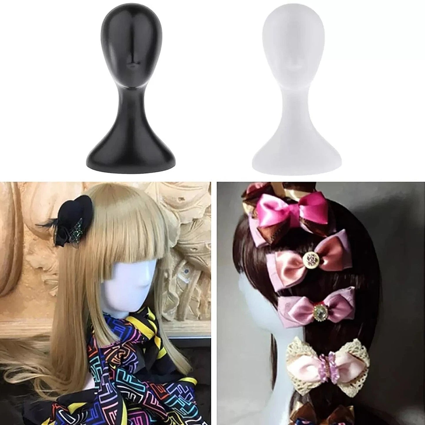 Black Plastic Female Mannequin Head for Wig Hat and Scarf Display