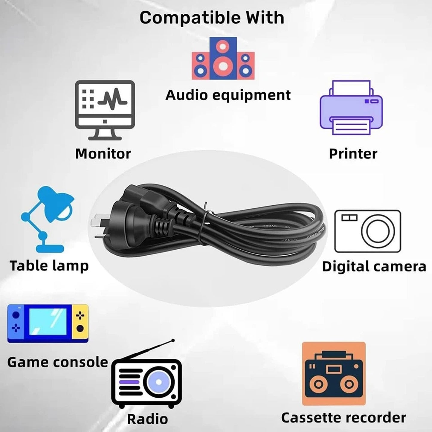 3 Pin Power Cable IEC C13 Connector 250V 10A 1.2M Extension Cord