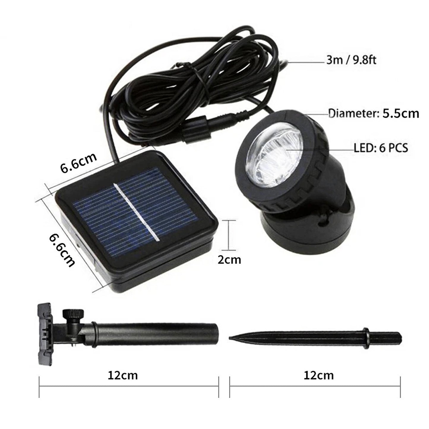 6 LED Solar Spotlight for Garden and Outdoor Landscape - Warm Light