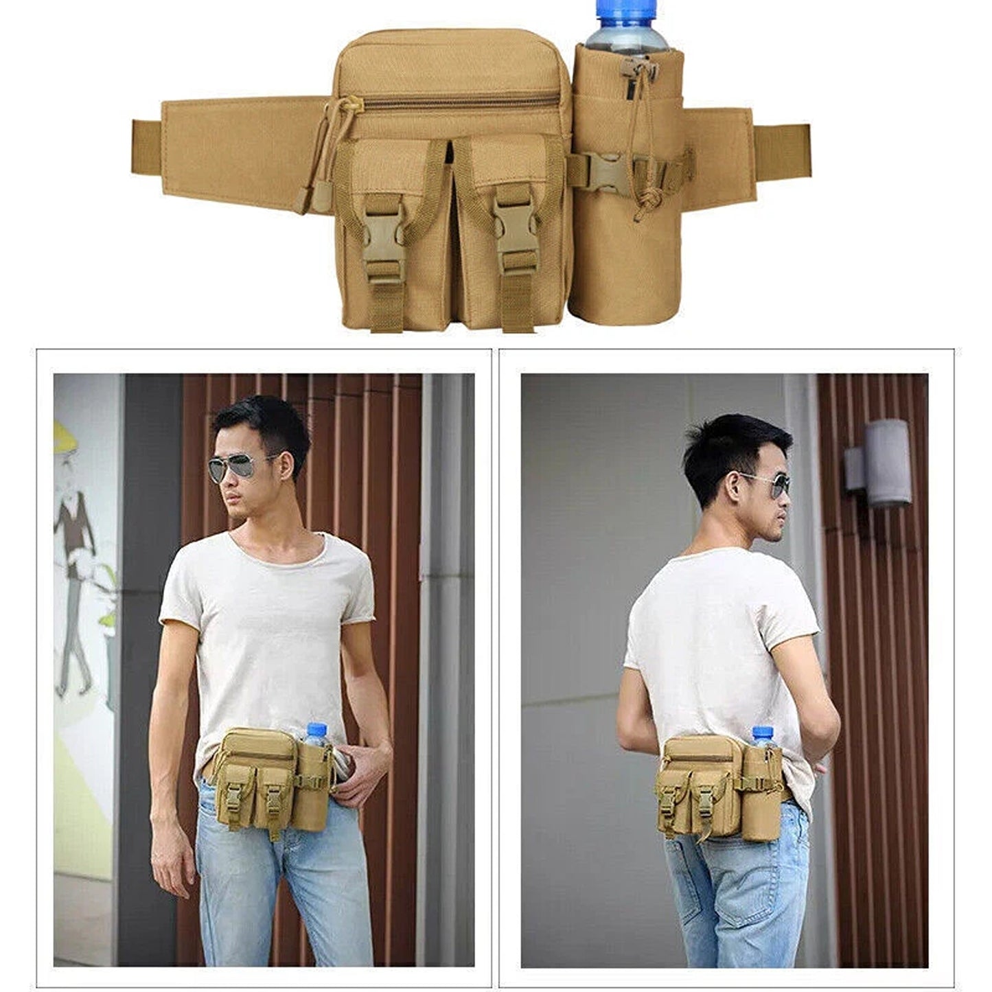 Khaki Tactical Waist Pack for Camping Hiking and Outdoor Activities