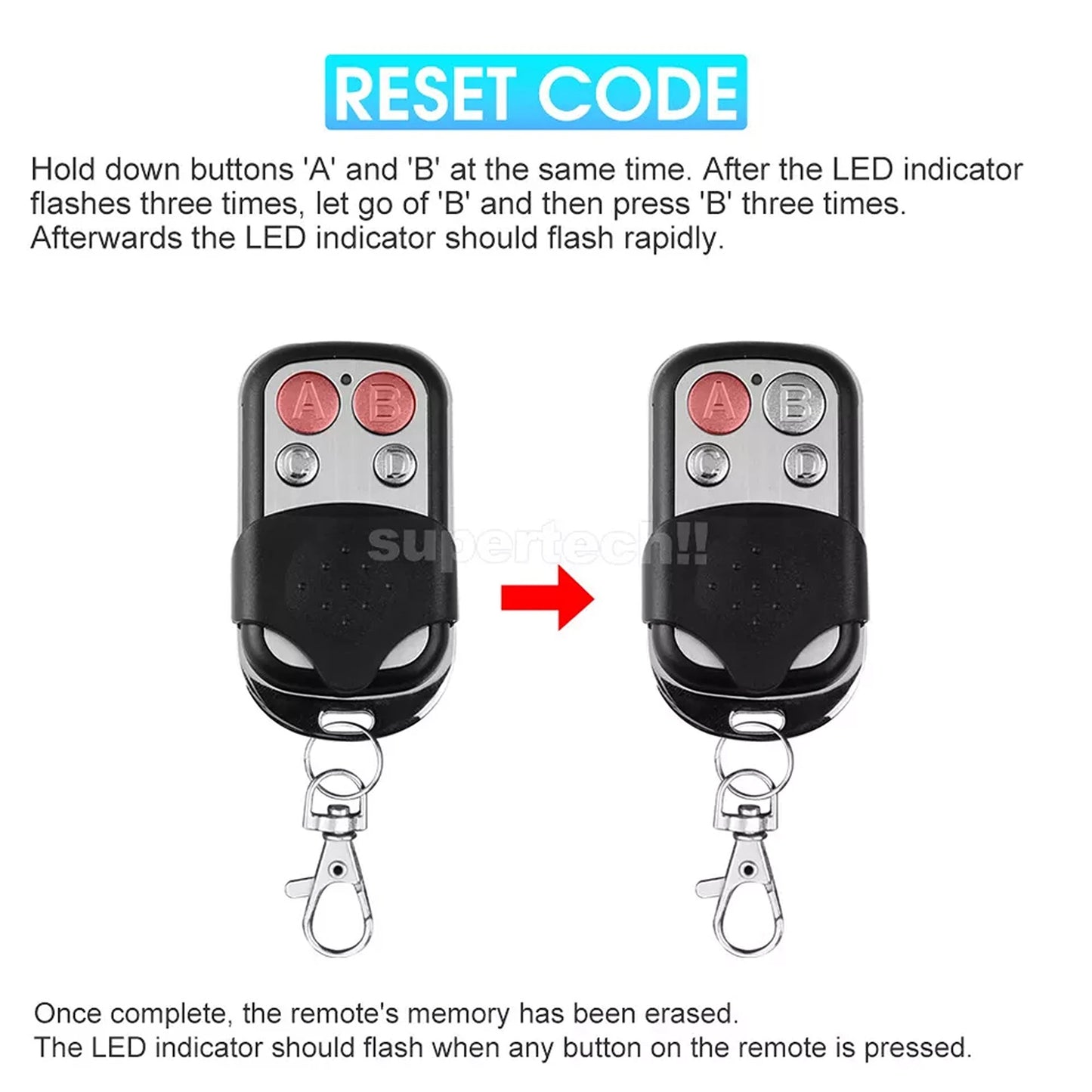 Universal Replacement Garage Door Gate Car Cloning Remote Control Key Fob 433mhz 2x