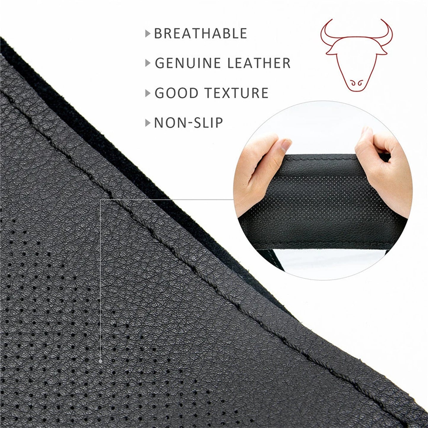 38cm Genuine Leather Steering Wheel Cover for Cars