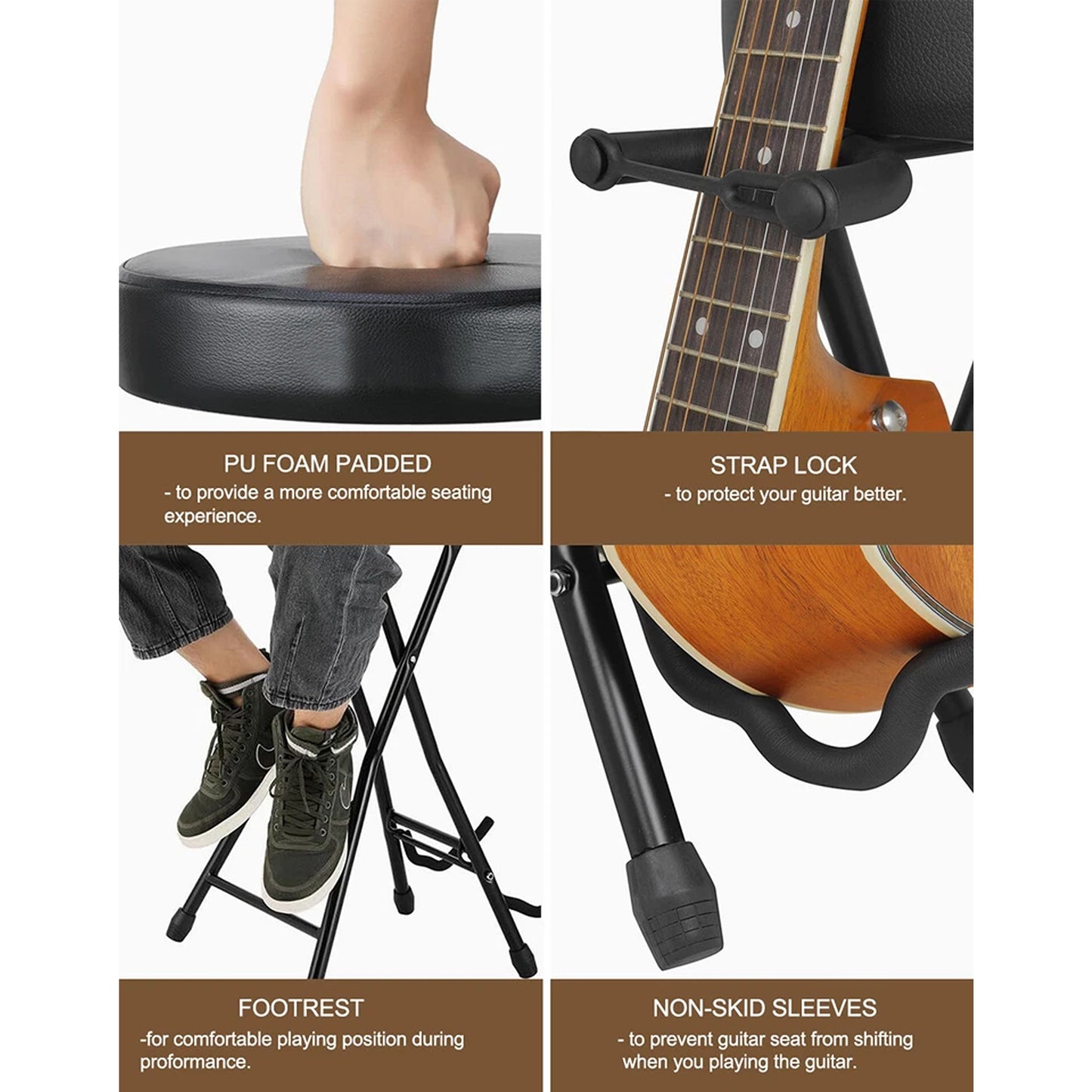 Adjustable Guitar Stool with Built In Guitar Stand
