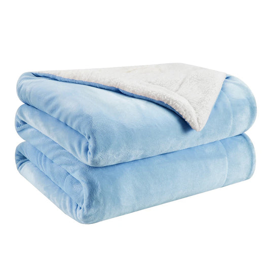 Sherpa Flannel Fleece Blanket Soft Warm Cozy Throw for Bed Sofa Couch - Light Blue