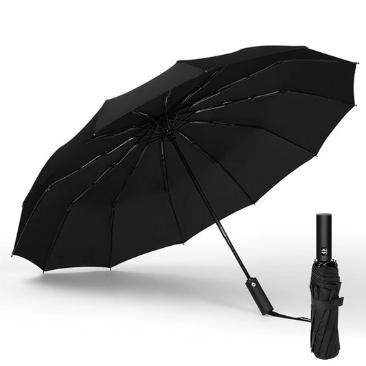 Black Automatic Open Folding Umbrella with 12 Ribs