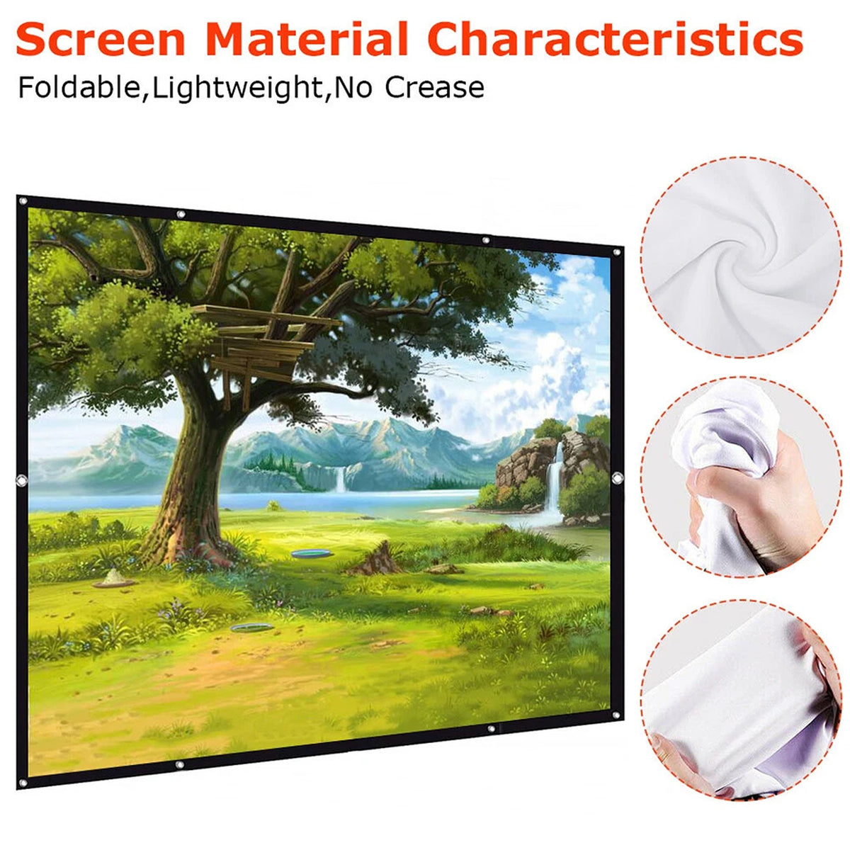 Foldable 120 Inch Projector Screen 16:9 HD Hanging Movie Cinema
