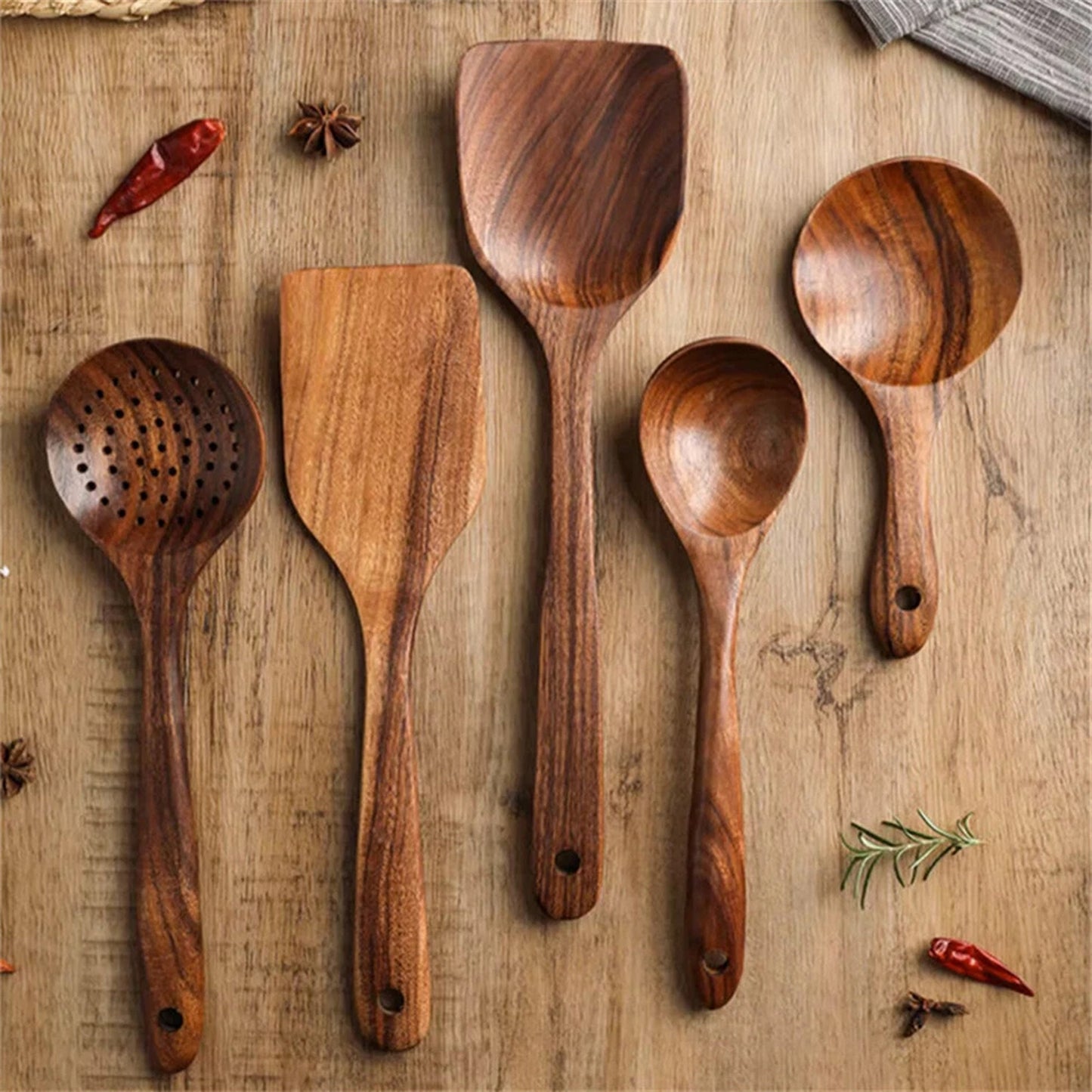 7 Piece Wooden Cooking Utensil Set for Home Chefs