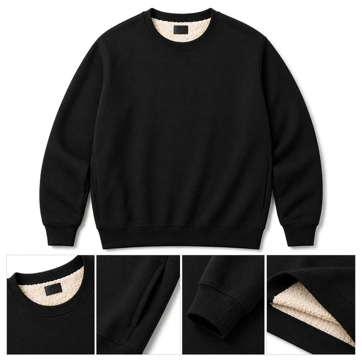 Black Unisex Sherpa Fleece Lined Crewneck Sweatshirt