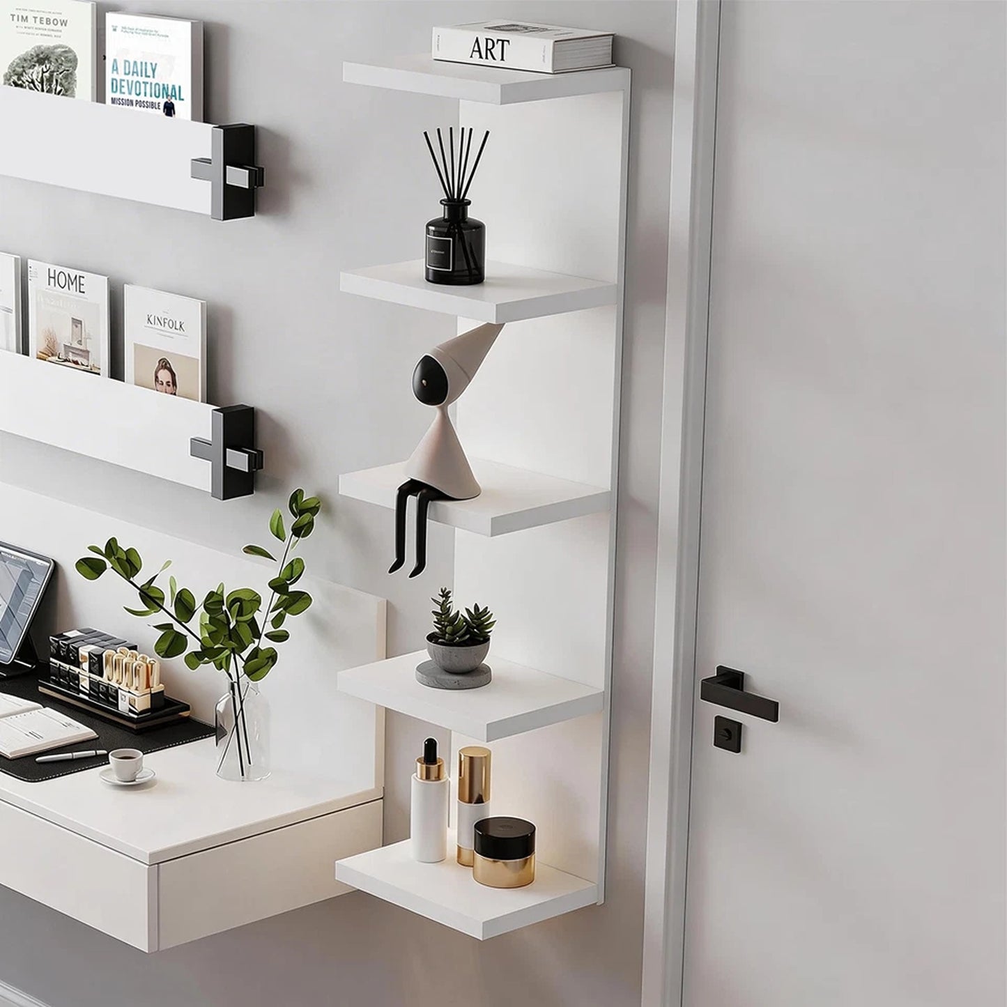 Black 5 Tier Floating Wall Shelf Unit for Storage and Display