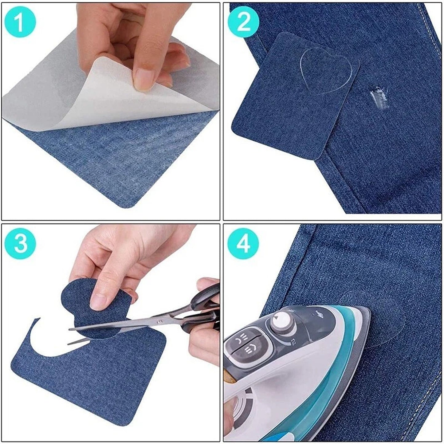 12 Piece Denim Fabric Iron On Mending Patch Kit