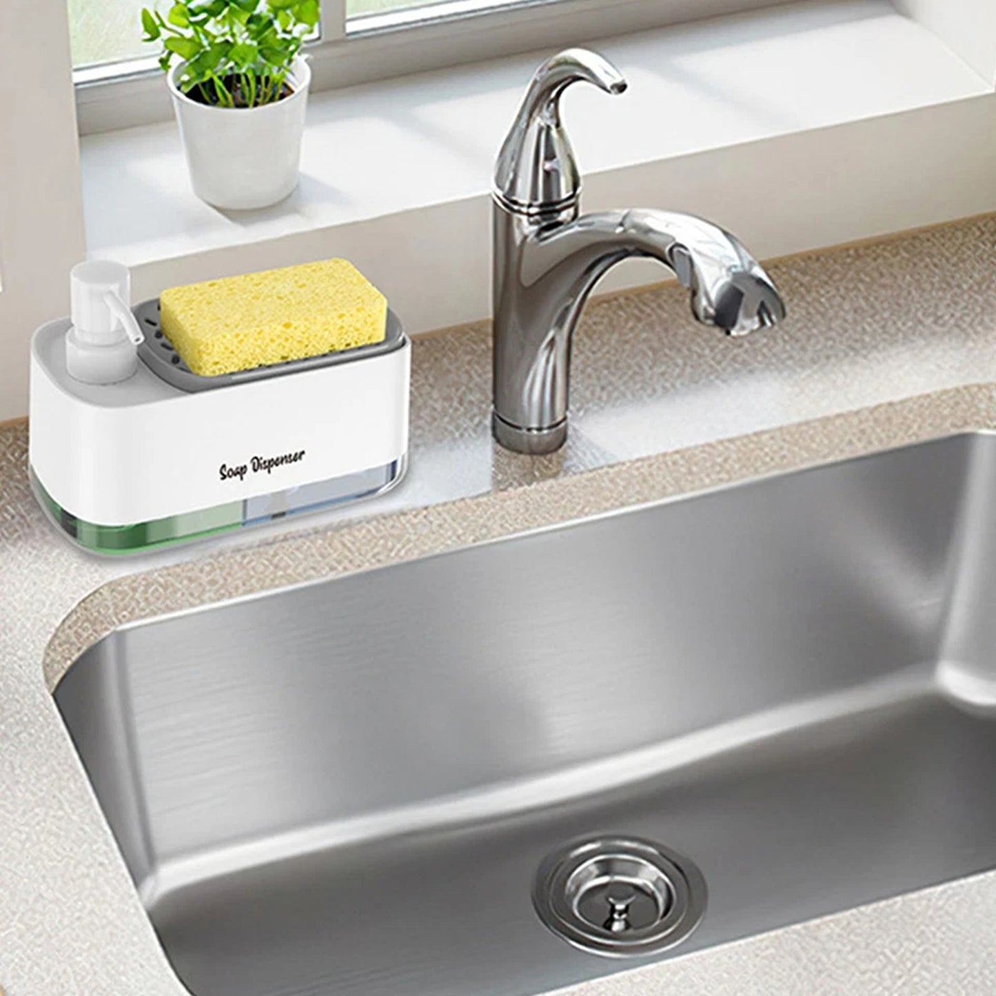 White 3 in 1 Kitchen Soap Dispenser and Sponge Holder