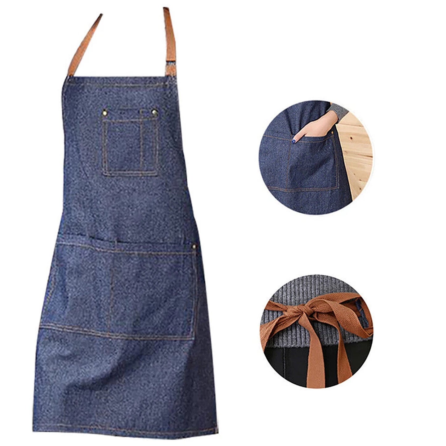 Adjustable Denim Kitchen Apron for Cooking and Baking