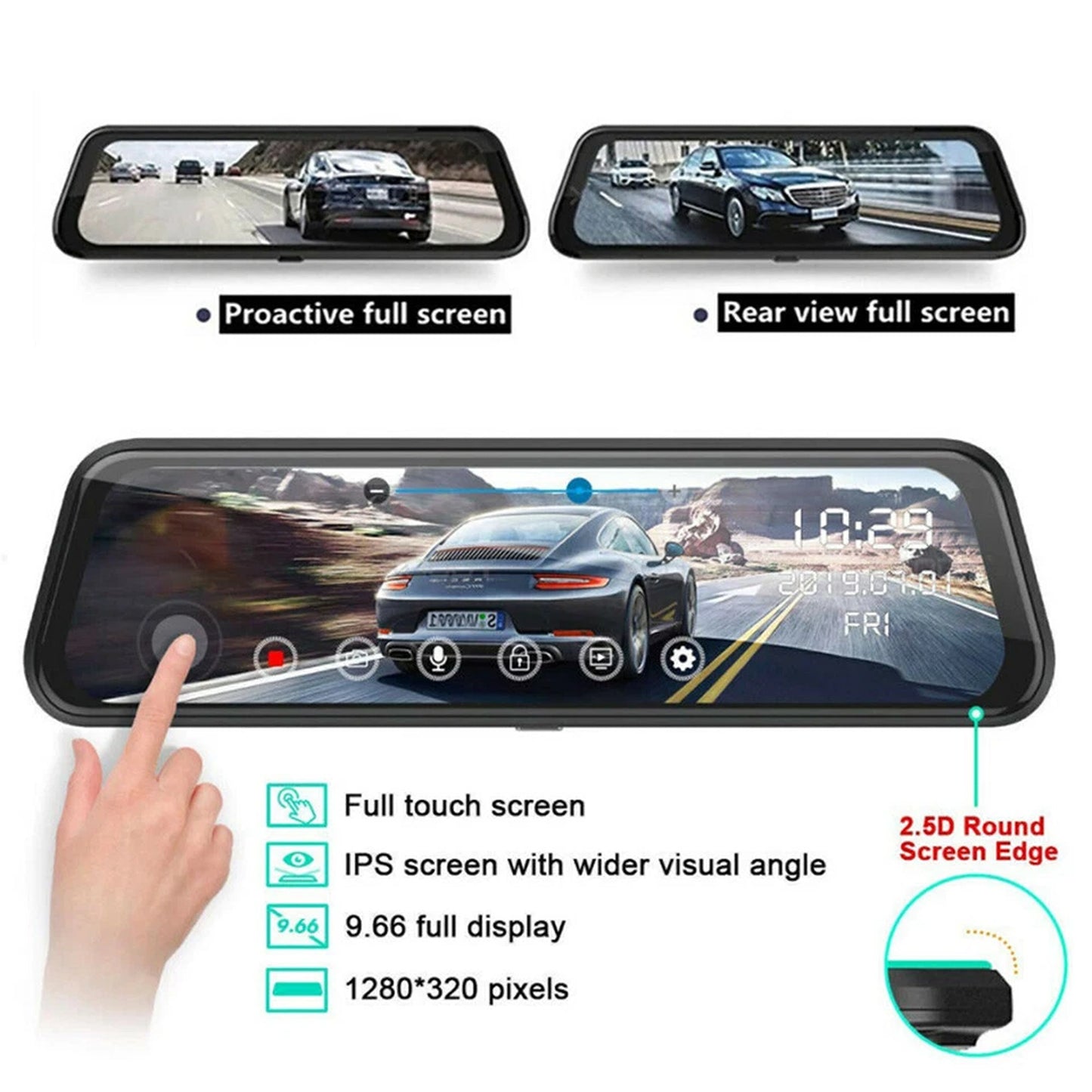1080P Rear View Mirror Dash Cam with Reversing Camera