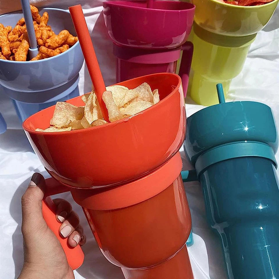 Light Blue 1000ml Stadium Tumbler with Snack Cup