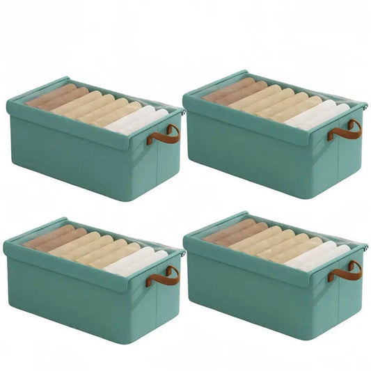 Green Fabric Clothes Storage Organizer Boxes 4 Piece Set