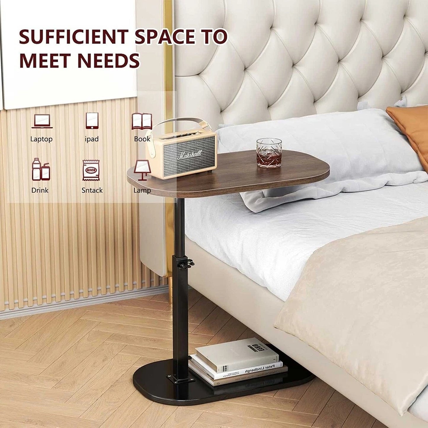 Height Adjustable Laptop Side Table Rotating Bedside Sofa Desk