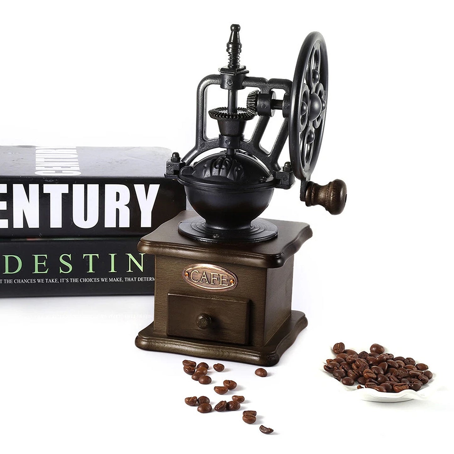 Manual Wooden Coffee Grinder with Cast Iron Burr