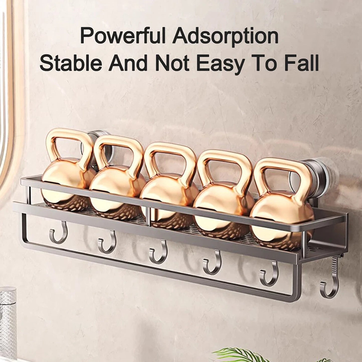 Aluminum Wall Rack Suction Cup Shower Caddy Bathroom Shelf Organiser